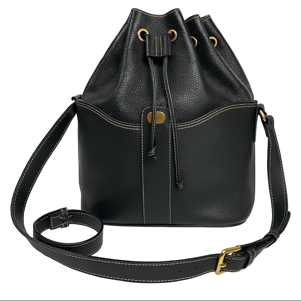 Dunhill Vintage Black Pebbled Leather Bucket/Crossbody/Shoulder Bag